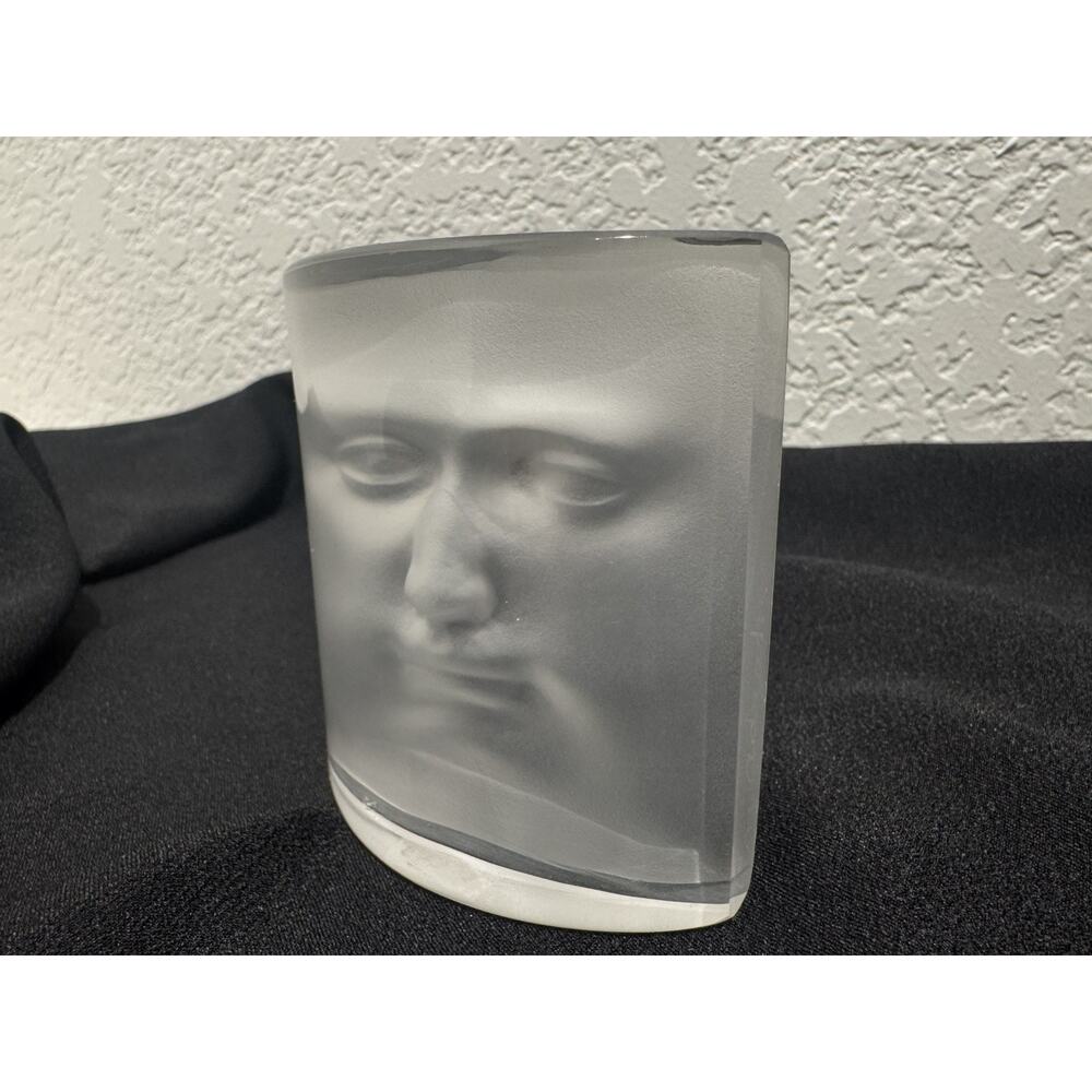 Daum Crystal Frosted Glass Face Sculpture by ROY ADZAK David Art Paperweight 3"